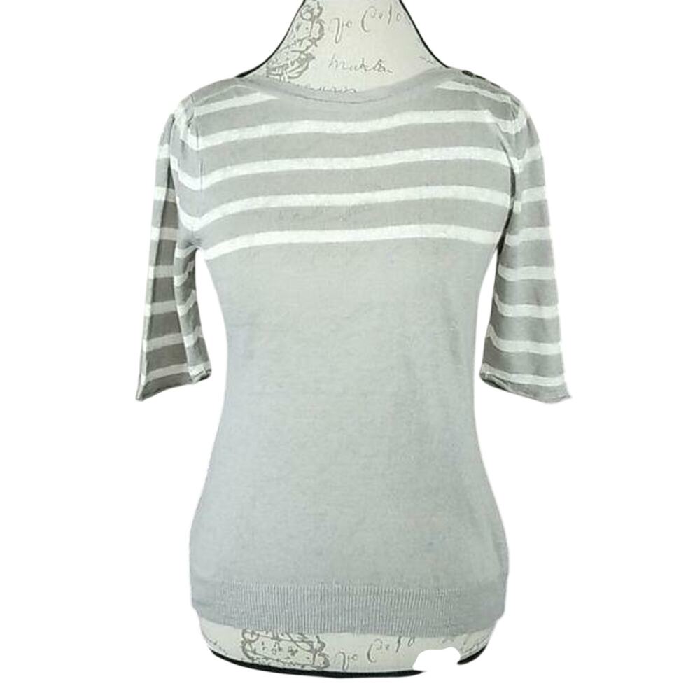 Ulla Johnson Gray & White Striped Linen Pullover Knit Top Women's Small